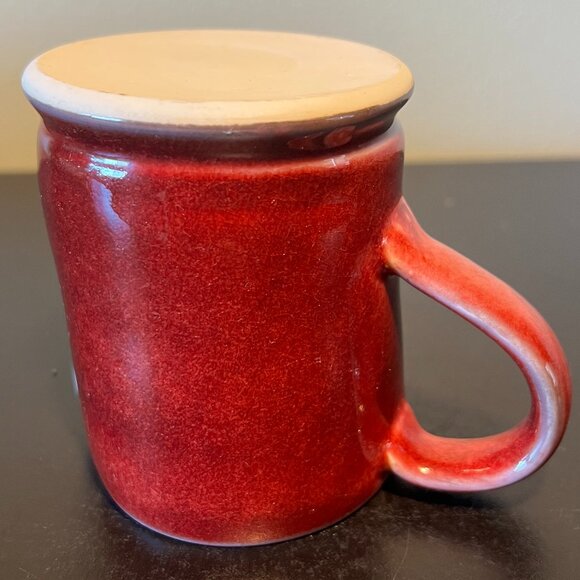 Artisan Handcrafted Cranberry Red Glaze Pottery Mug with Folded Overlap Wall - Picture 10 of 11